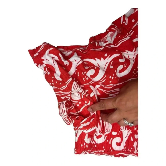 C & California Women's Medium Red Hawaiian Pattern 100% Linen Shorts - Picture 6 of 6